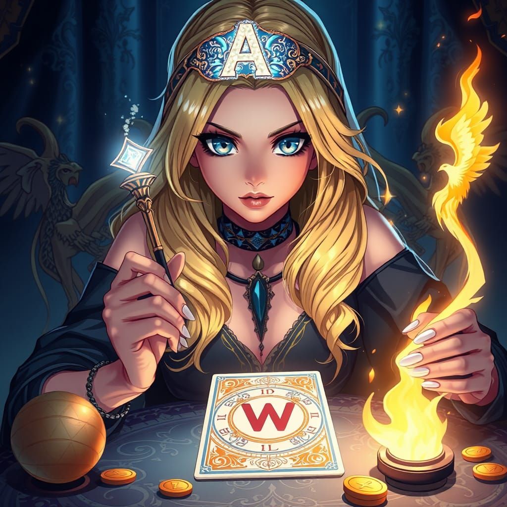 Mystical Tarot Reader in Studio Trigger Anime Style