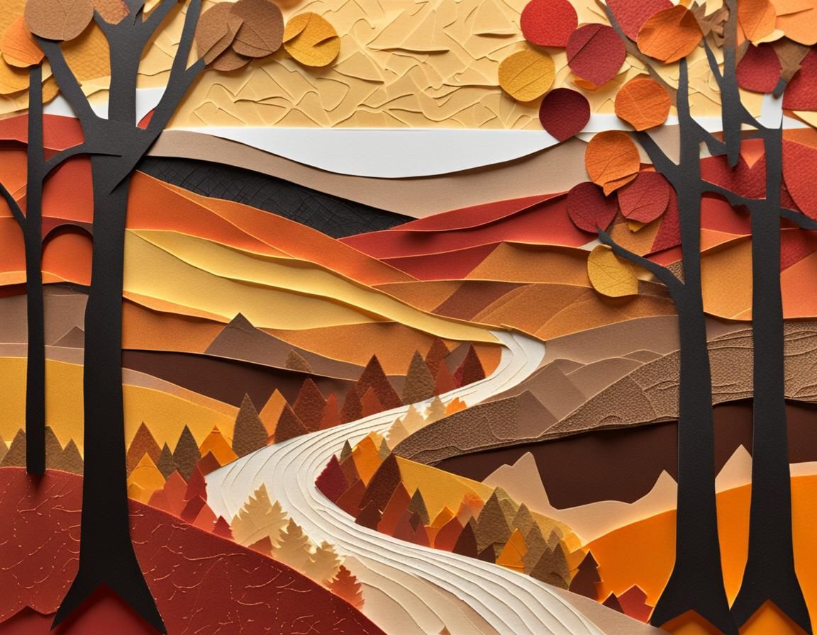 Cozy Fall Landscape in Mixed Media Collage