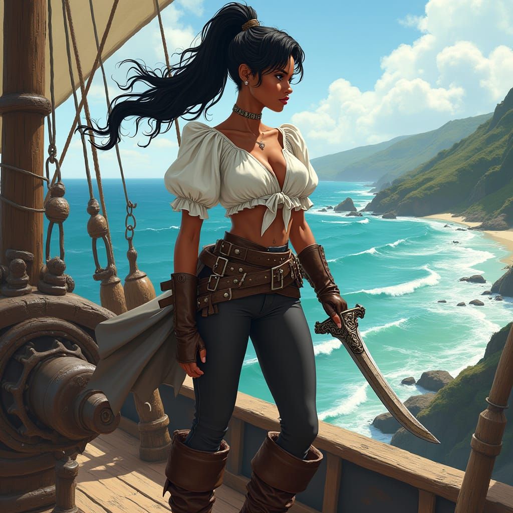 Pirate Queen in Tropical Island Landscape