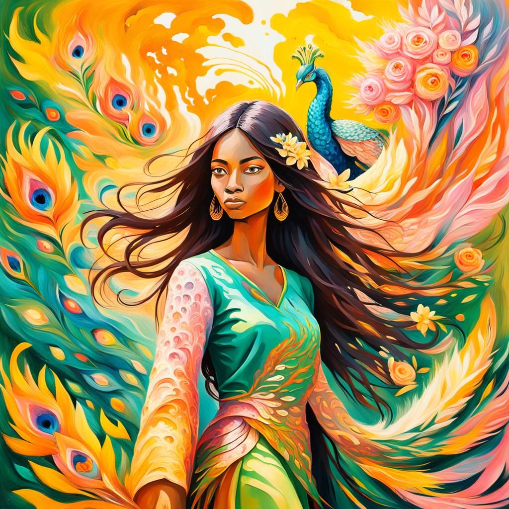 Peacock Woman in Abstract Expressionist Style