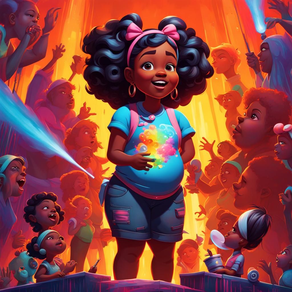 Young Girl Directing Choir in Graffiti Street Art Style