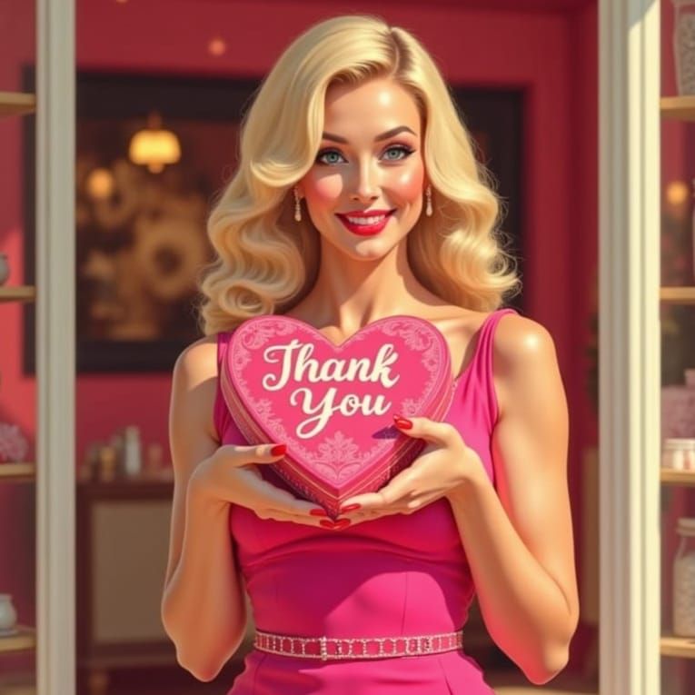 Woman Holding Heart-Shaped Candy Box in Front of a Colorful....