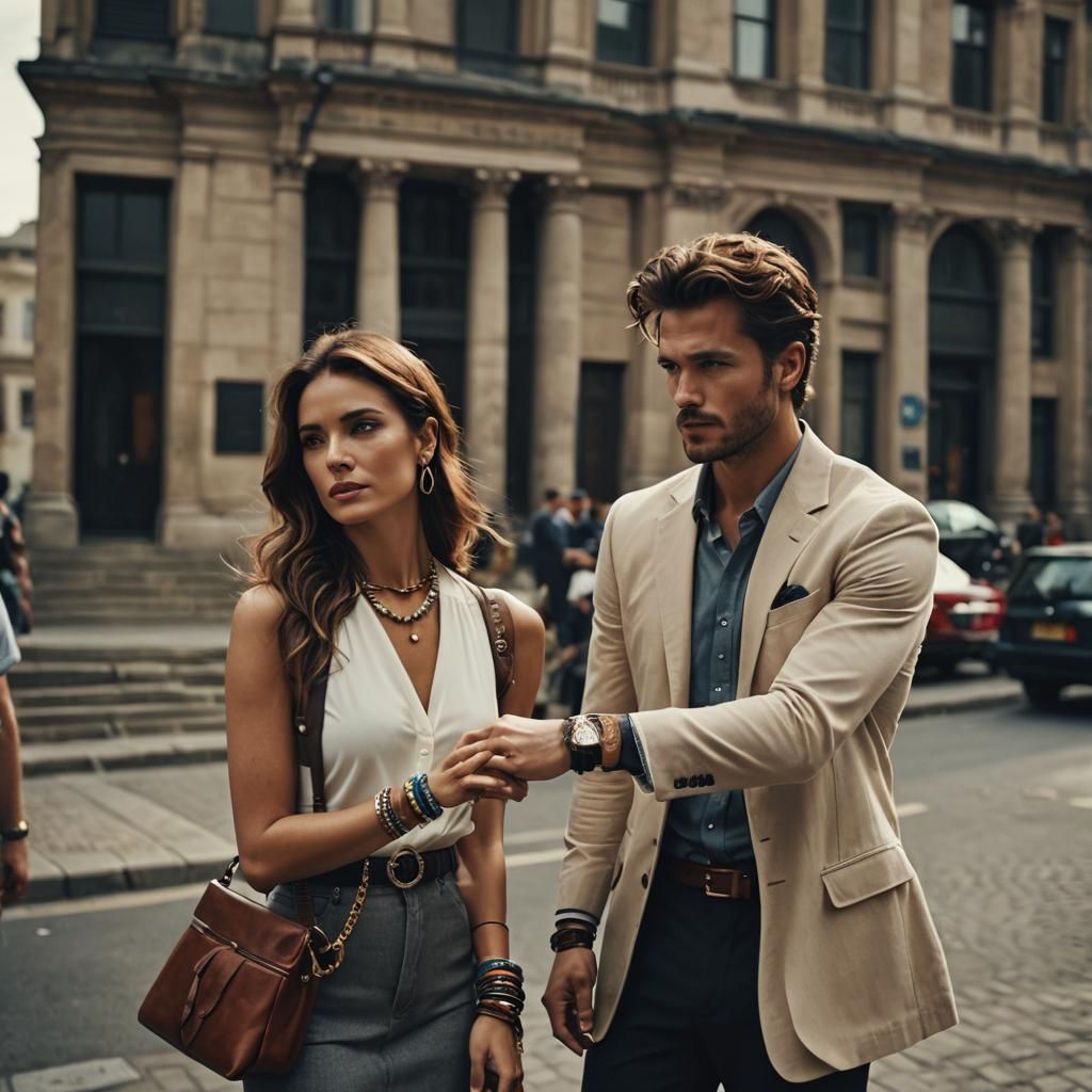 Stylish Couple in Cinematic Film Still