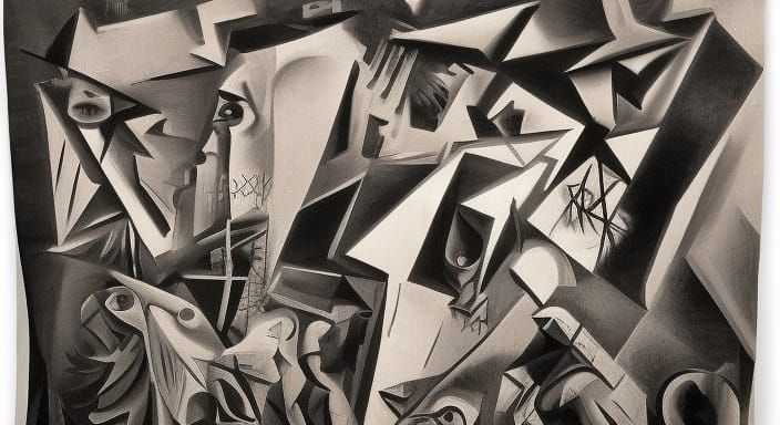 Distressed Civilians in Cubist Style Inspired by Picasso