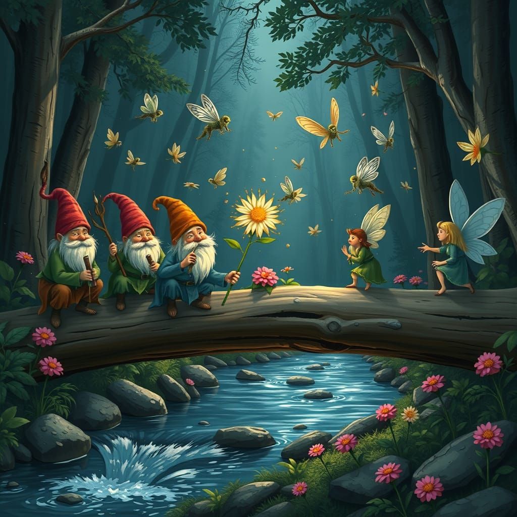 Whimsical Gnomes and Fairies Engage in a Floral Frenzy on a ...