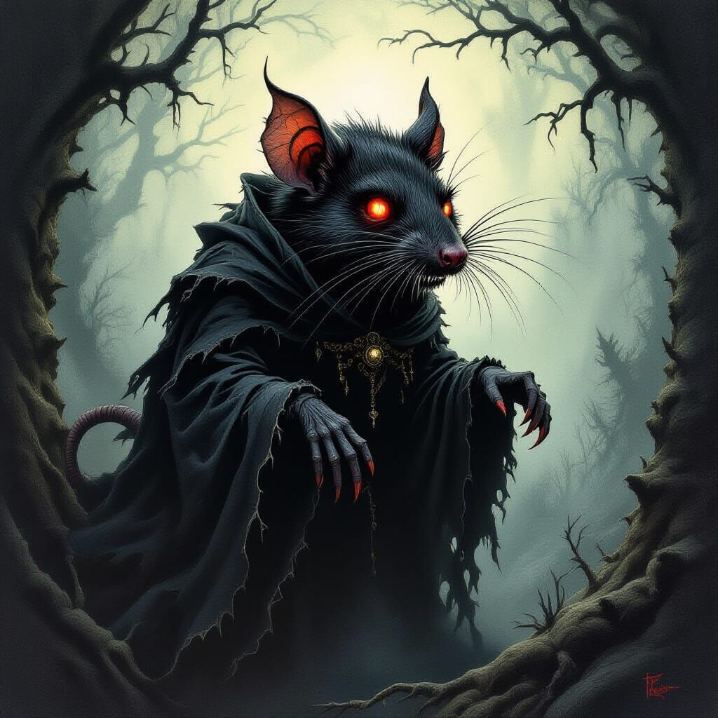 Grotesque Black Demon Rat in Dark Fantasy Style