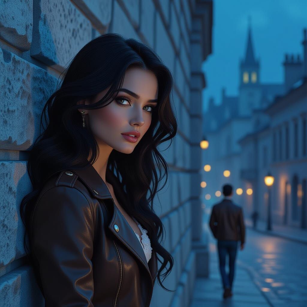 Woman Emerges from Stone Wall in Digital Art