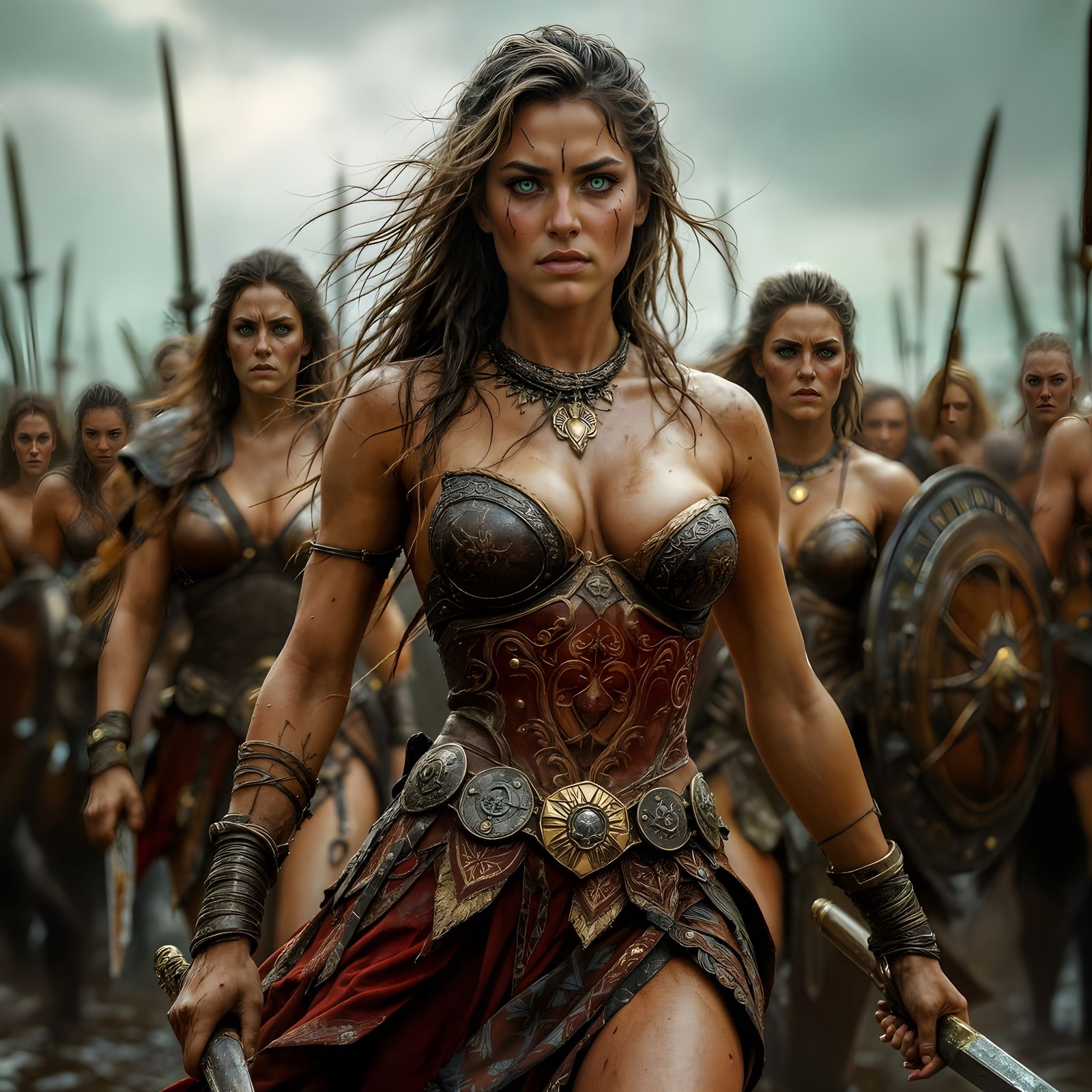 Amazonian Warrior Queen Leads Her Troops into Battle