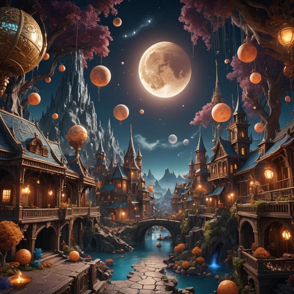 Fantastical Moon with Emojis, Digital Matte Painting