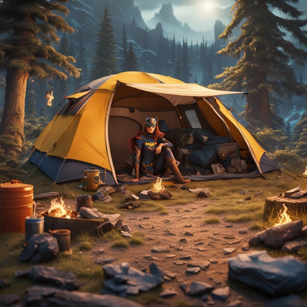 Batgirl Camping: Detailed Matte Painting