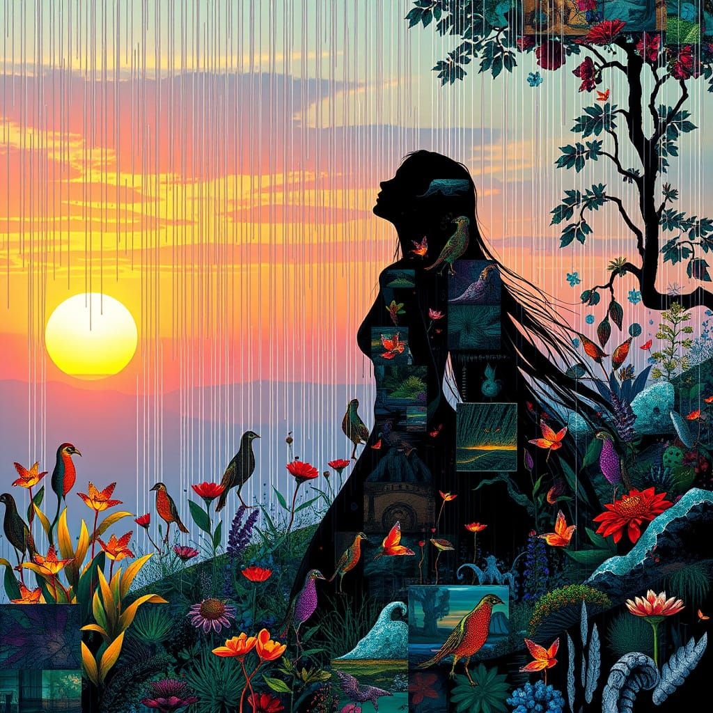 Glitch Art: Woman in a Surreal Landscape