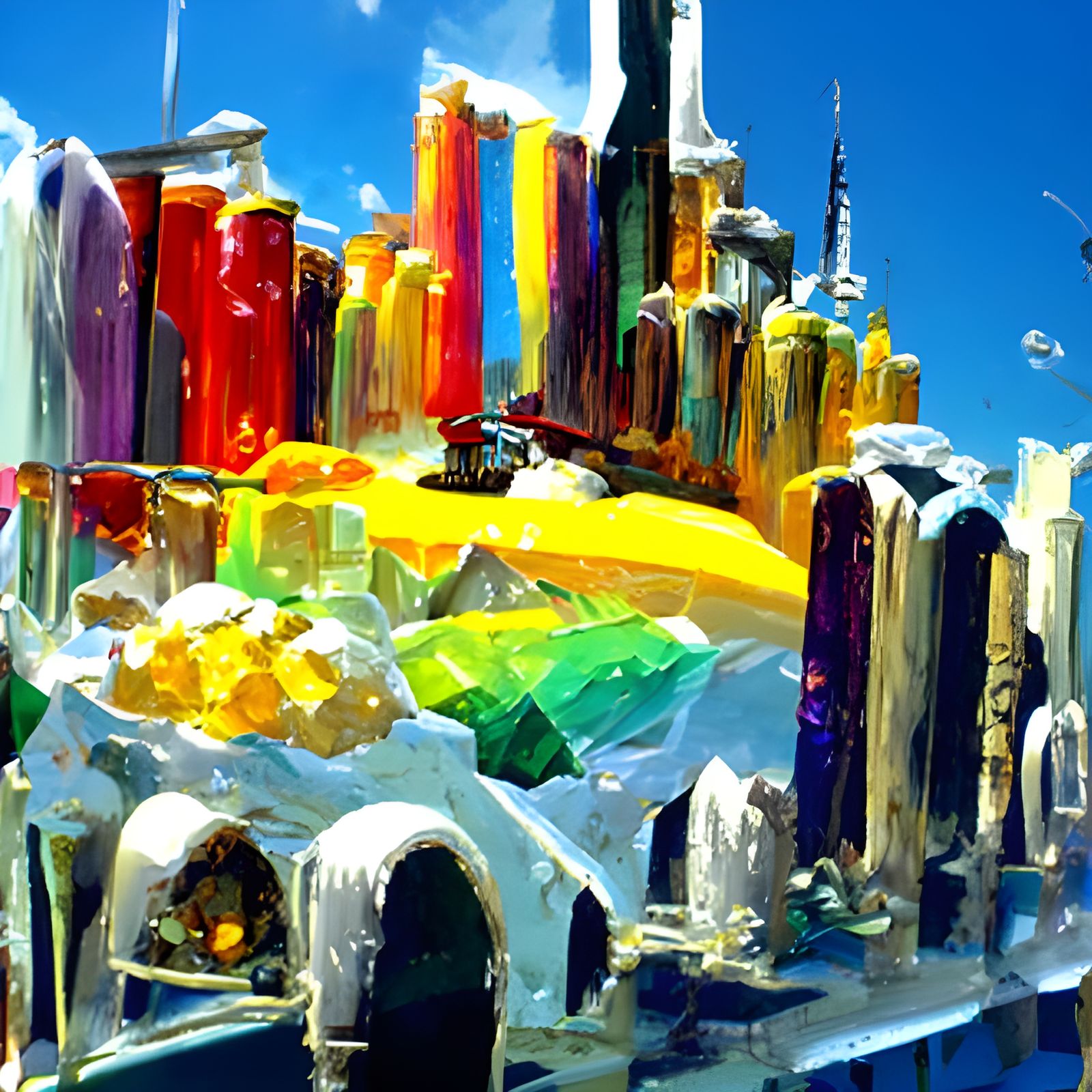 Crystal Cityscape in Oil Painting Style