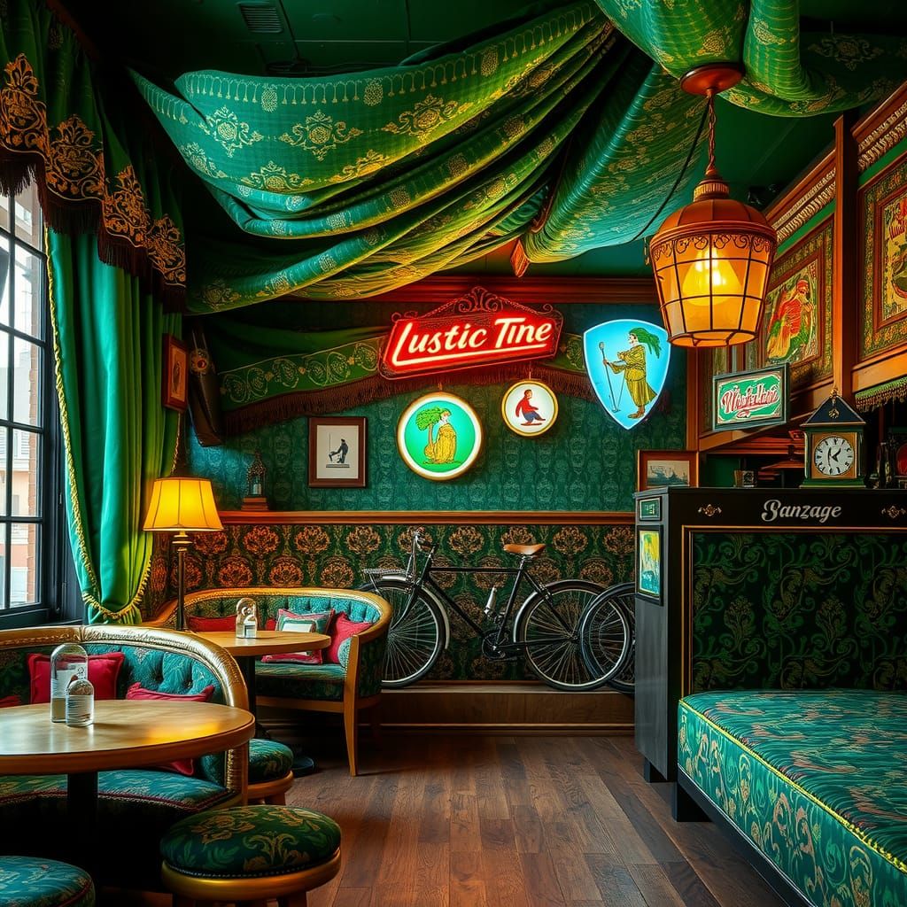 Emerald Retro-Futuristic Collage with Vintage Elements