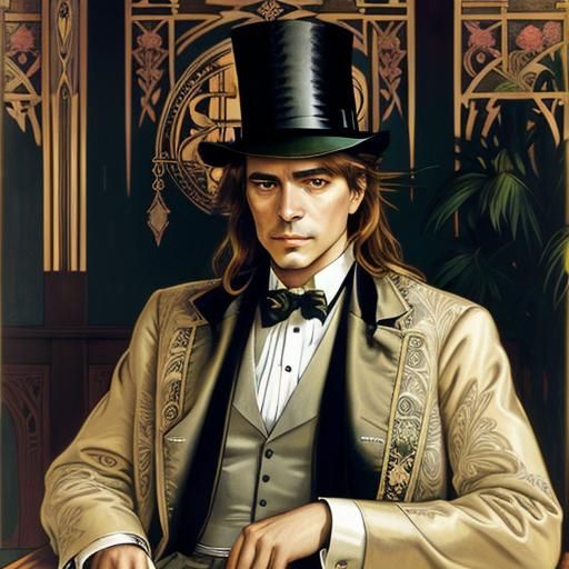 Art Nouveau Male Portrait in Hyperreal Style