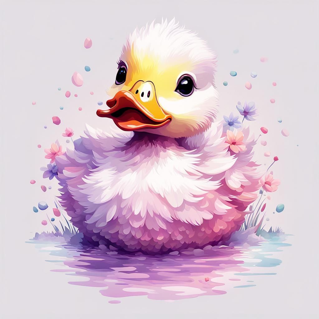 Colorful Baby Duck Print in Studio Ghibli Style