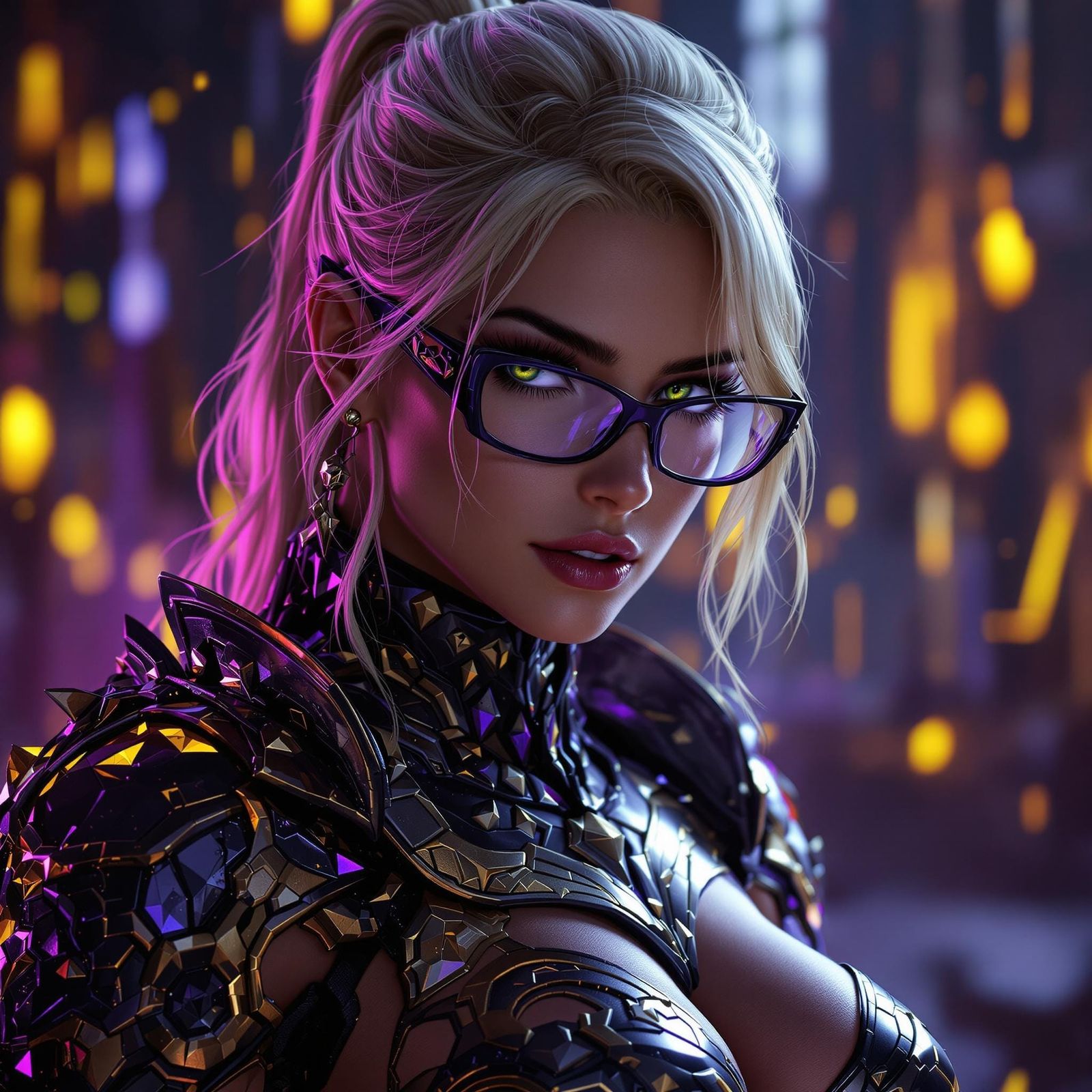 Fantasy Art: Muscular Woman in Armour with Glasses