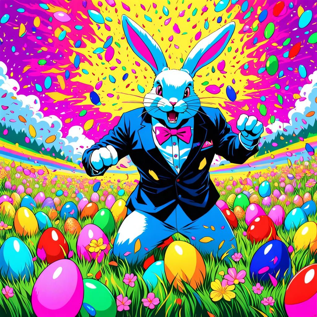 Vibrant Easter Bunny in Golden Age Whirlwind