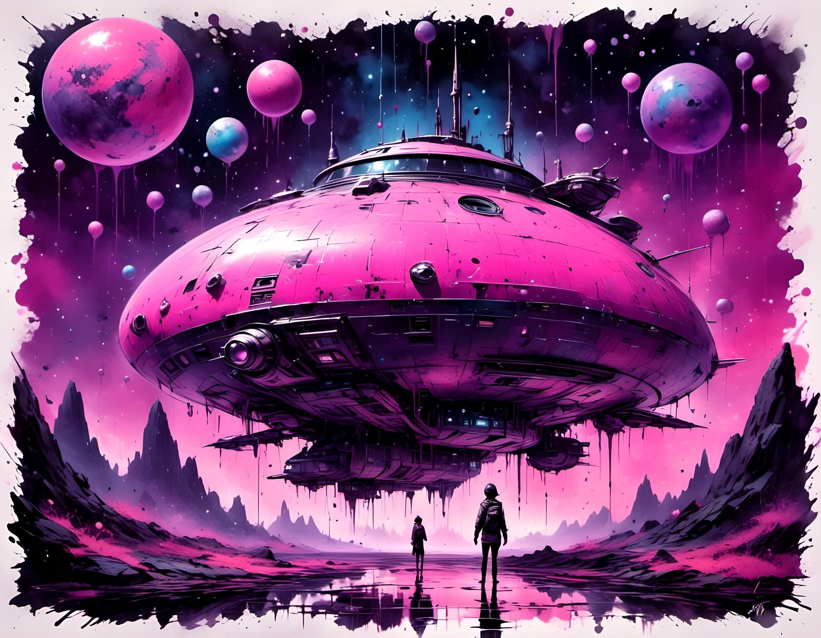 Cyberpunk Cityscape in Space with Synthwave Style