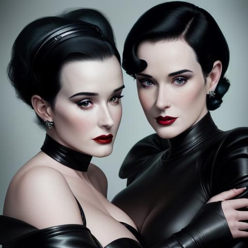 Glamorous Portrait of Women in Black Leather Gowns