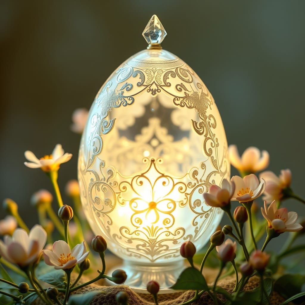 Crystal Egg of Happiness in Art Nouveau Style