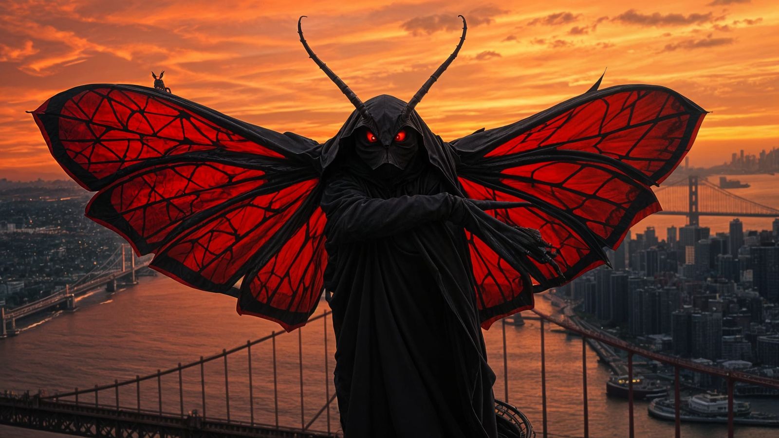 Mothman on Golden Gate Bridge in Dystopian Horror