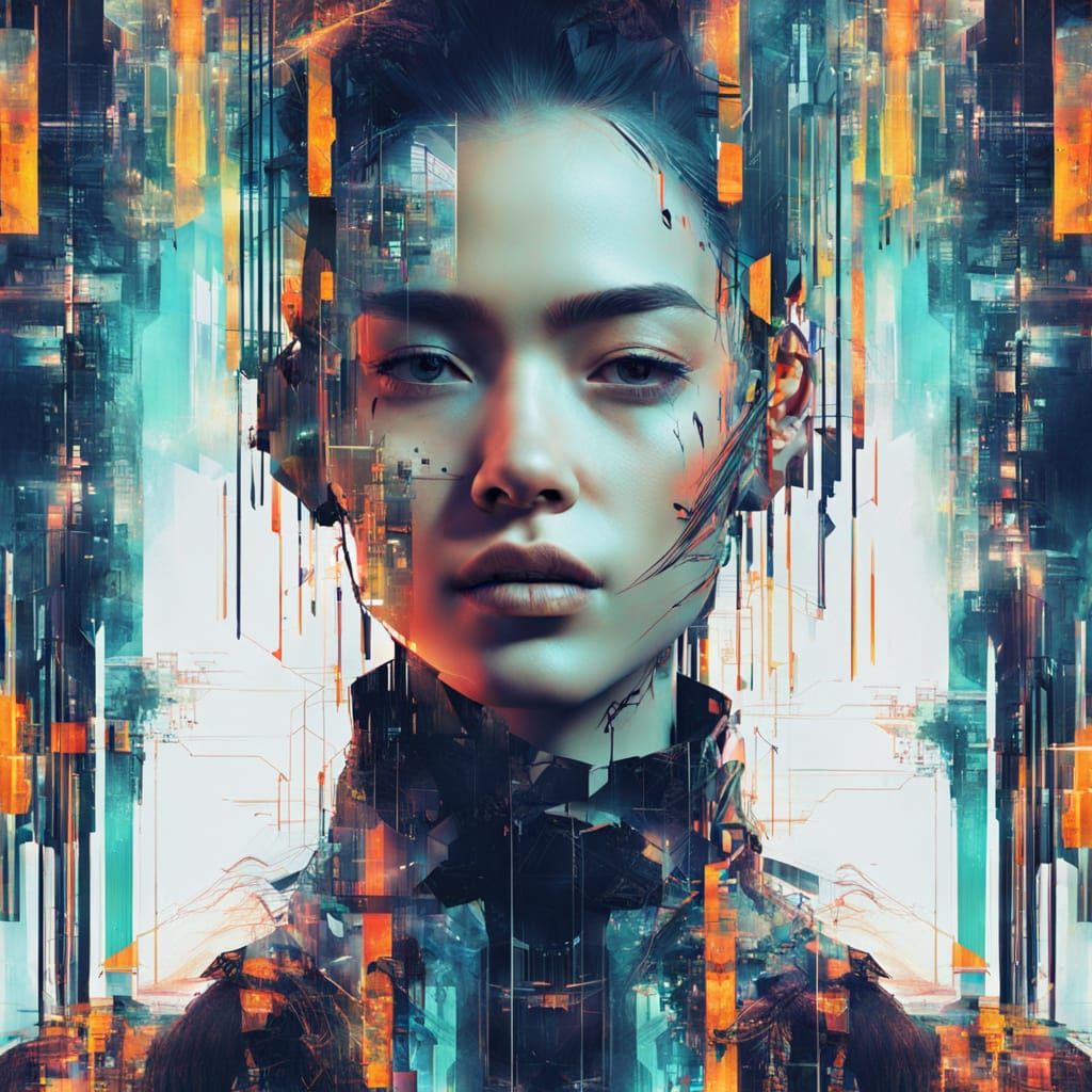 Surreal Cyberpunk Goddess with Distorted Beauty