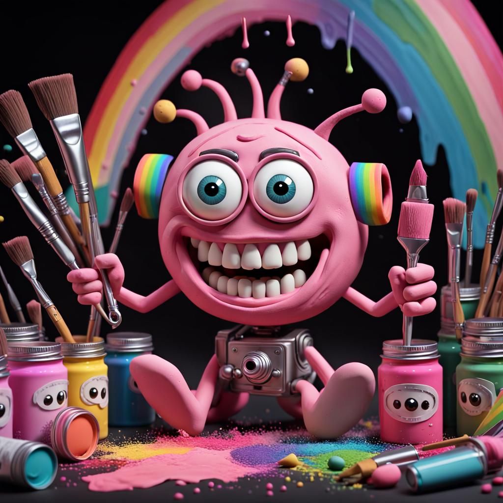 A whimsical pink claymation character with a silly charm