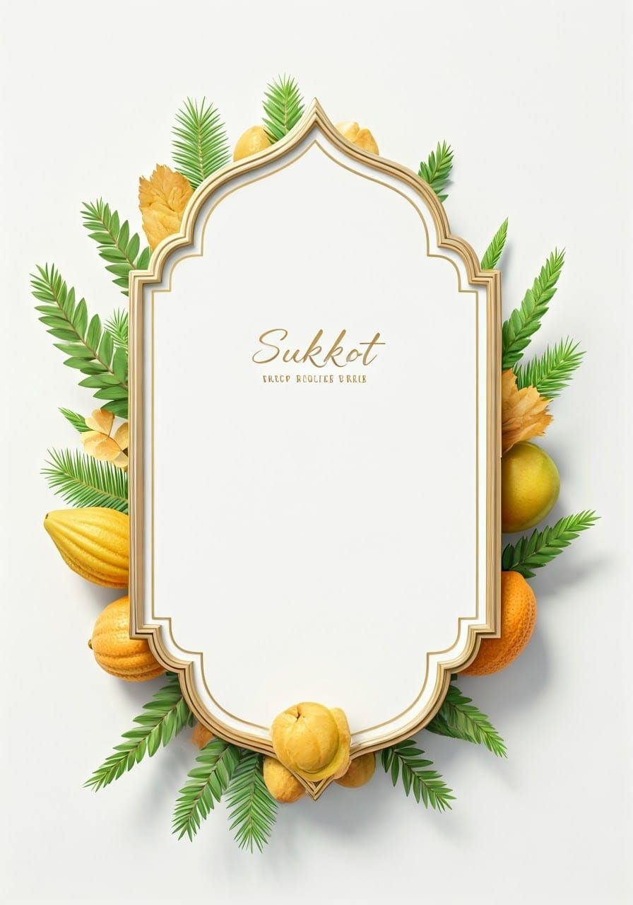 Ornate Gold Sukkot Frame in 3D Style