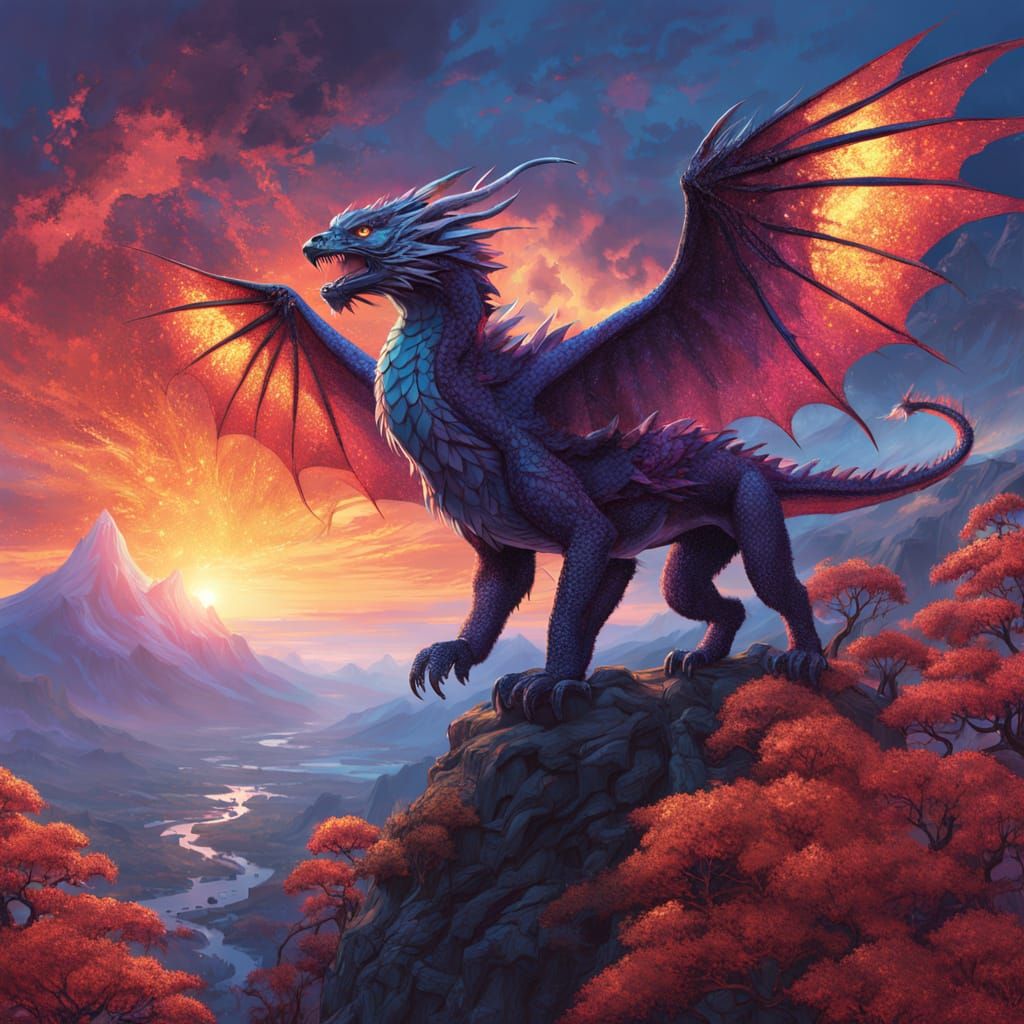 Ethereal Dragon-Panther-Hawk Hybrid on Radiant Mountain Peak