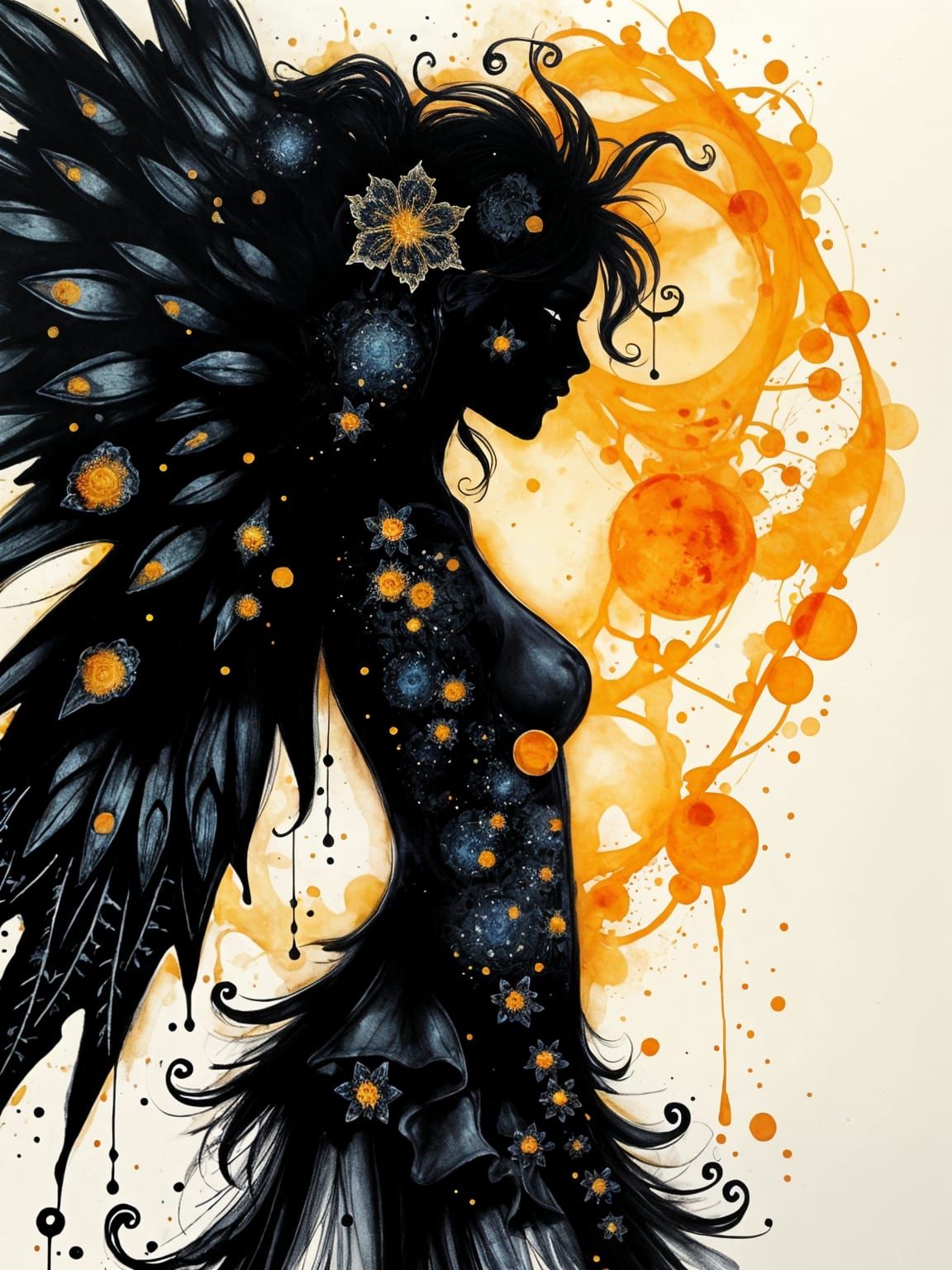 Breathtaking Silhouette Art with Orange and Gold
