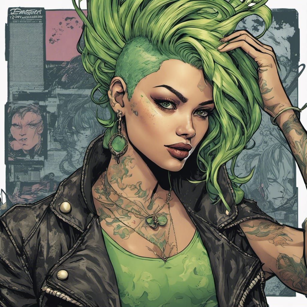 Punk Woman Portrait in Comic Book Style