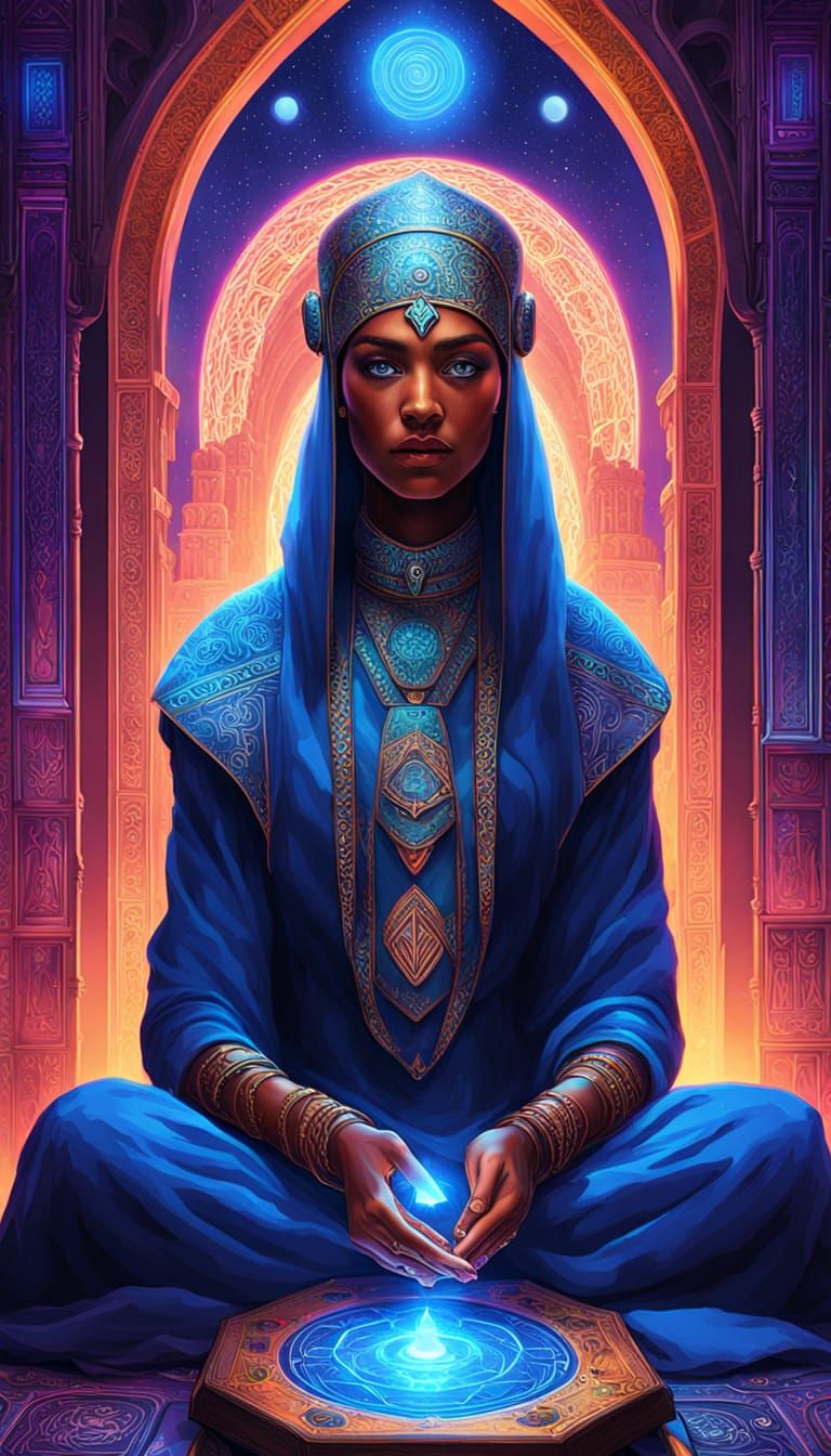 Arabian Woman with Holograms in Sci-Fi Fantasy Art