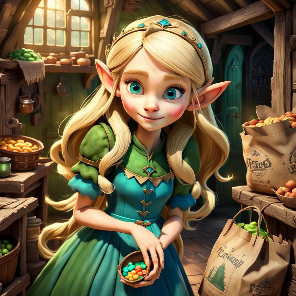 Elf Princess Packing for a Journey: 3D Digital Art