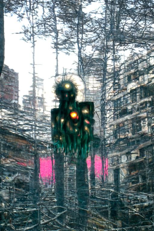 Eerie Deformed Creature on Glitchy 90s TV in Cyberpunk Style