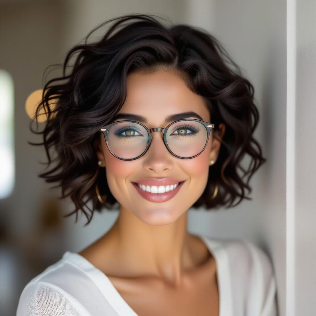 Photorealistic Portrait of a Smiling Woman with Glasses