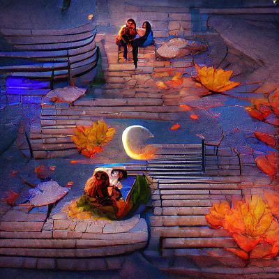 Romantic Autumn Night in Greece: 3D Art