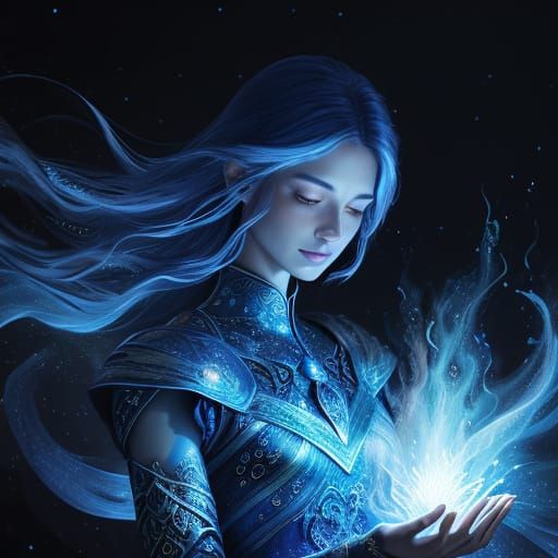 Mystical Blue Flame Burns in Darkness
