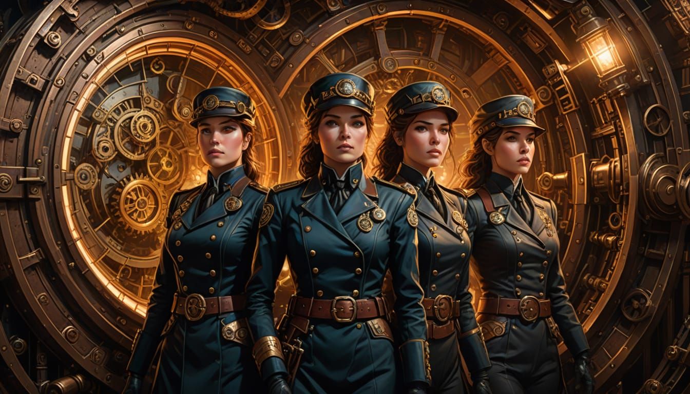Steampunk Women in a Time Machine, Comic Book Art