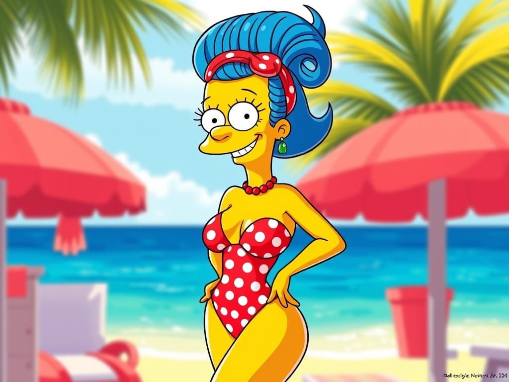 Vibrant Pin-Up Girl in Polka-Dot Bikini