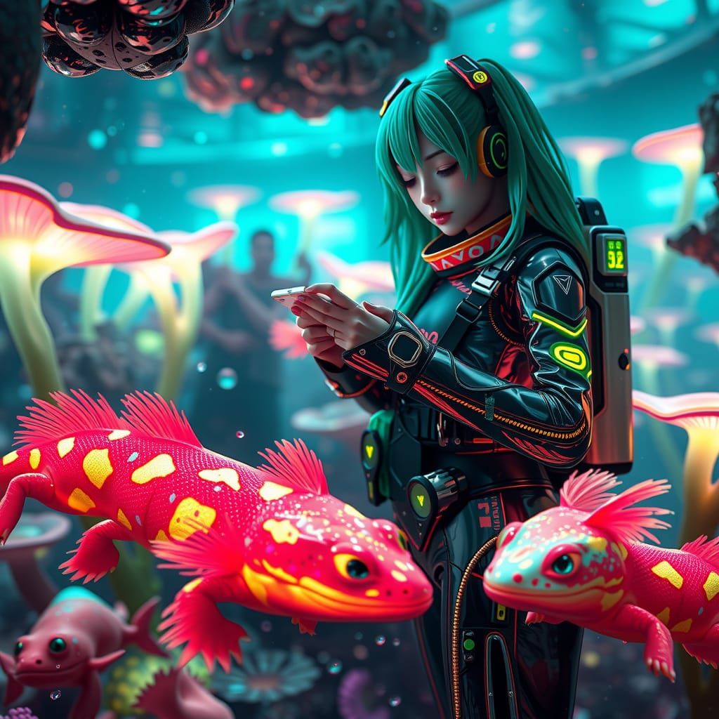 Axolotls in Futuristic Aquatic Dreamscape, Studied by Hatsun...