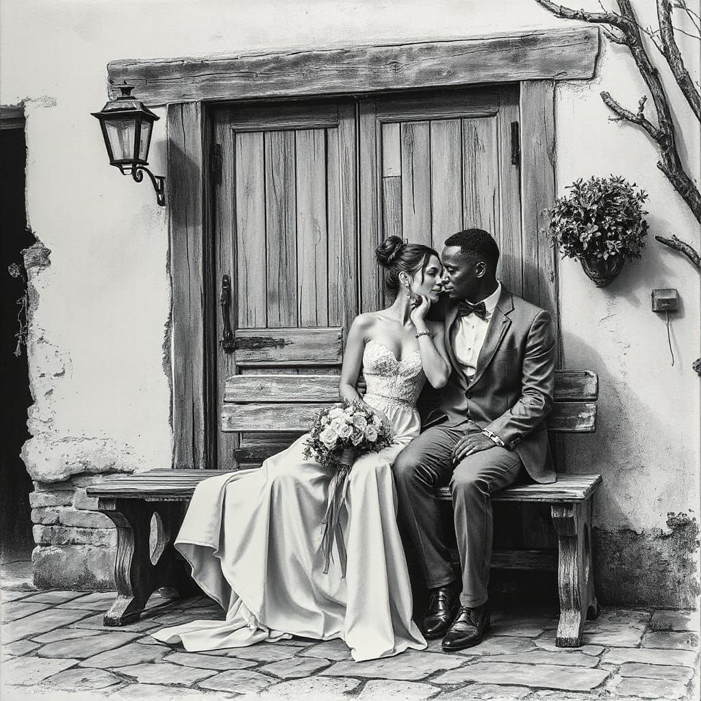 Couple in Charcoal Drawing, Shimmering Light