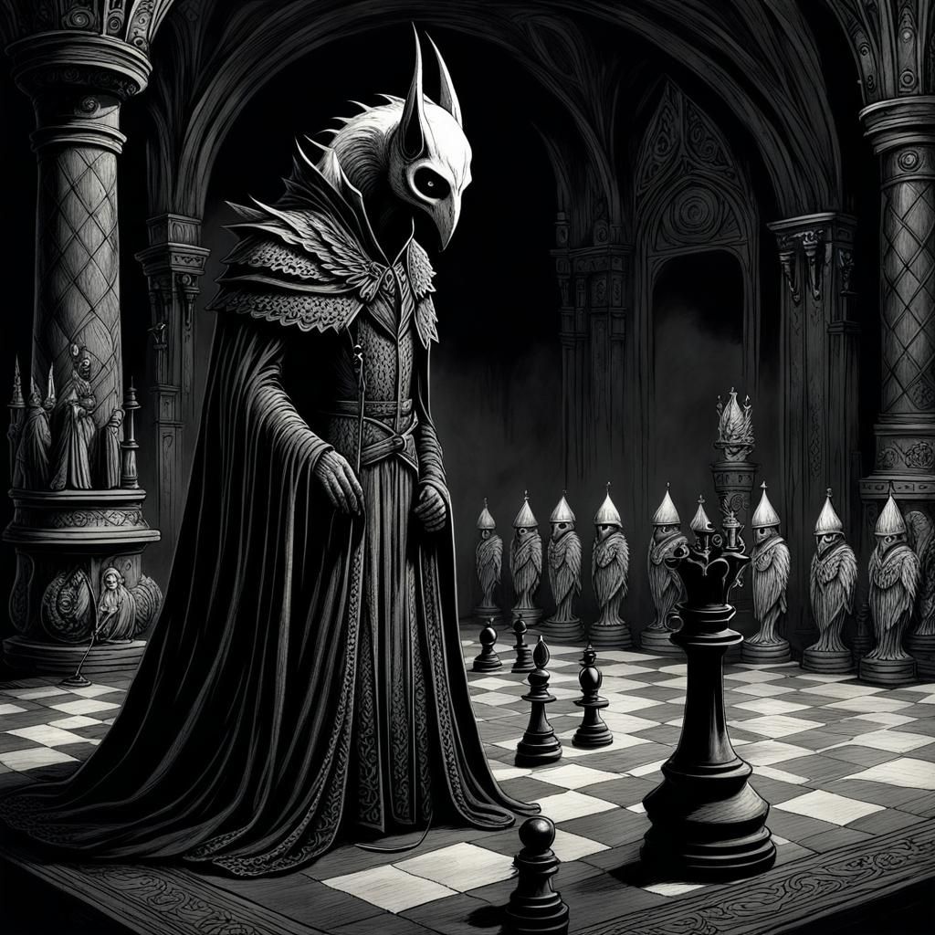 Menacing Chess Game in Gothic Horror Style