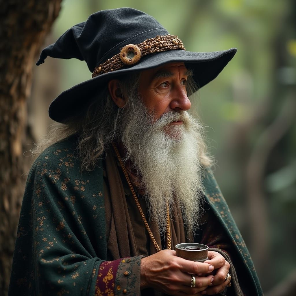 Ancient Gypsy Seer in Mysterious Landscape