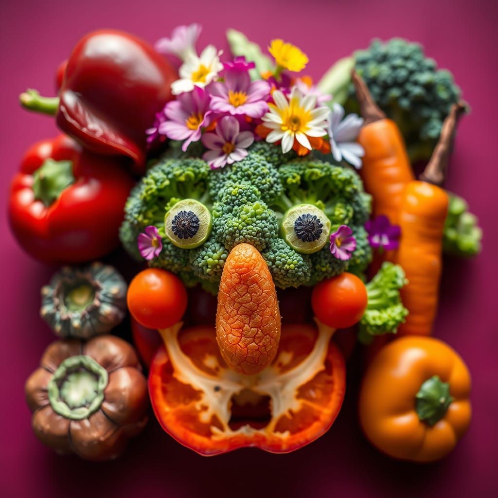 Whimsical Vegetable Portrait in Vibrant Colors