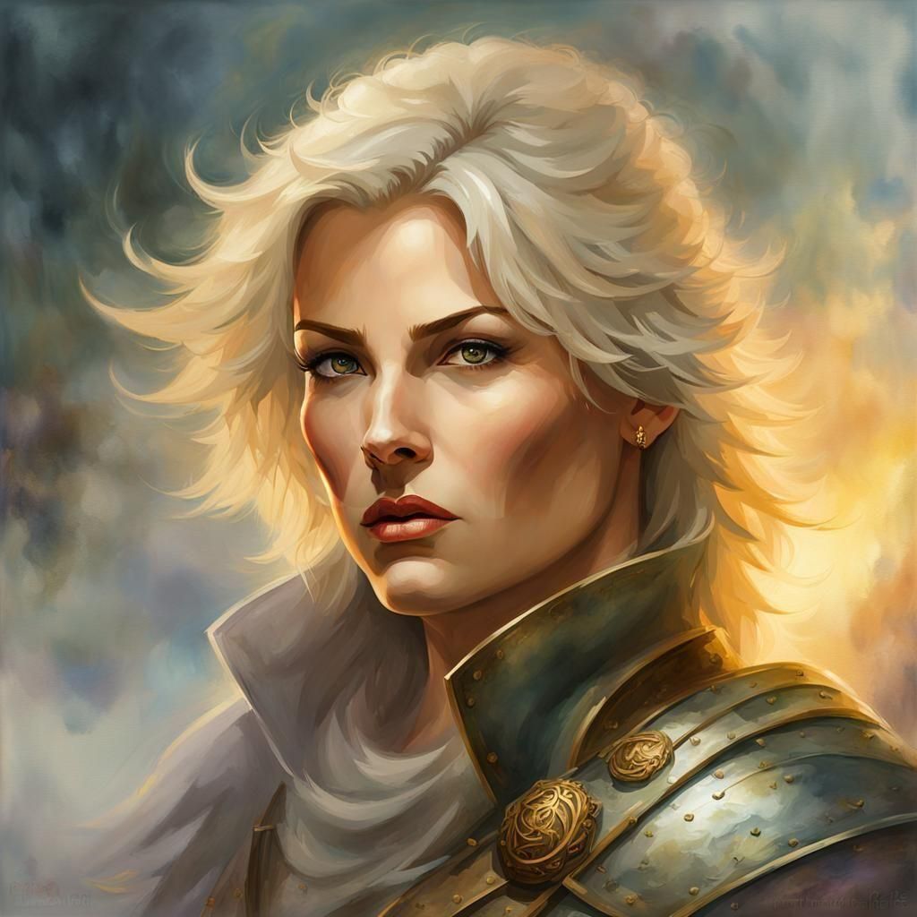 Tough Female Rogue Portrait in Ethereal Flat Art Style