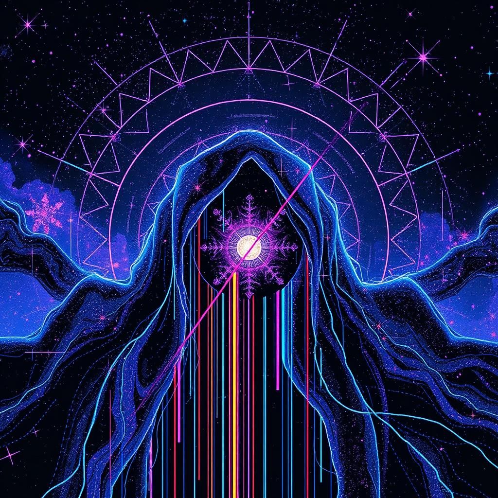 Maximalist Glitch Art Constellation in Abstract Design