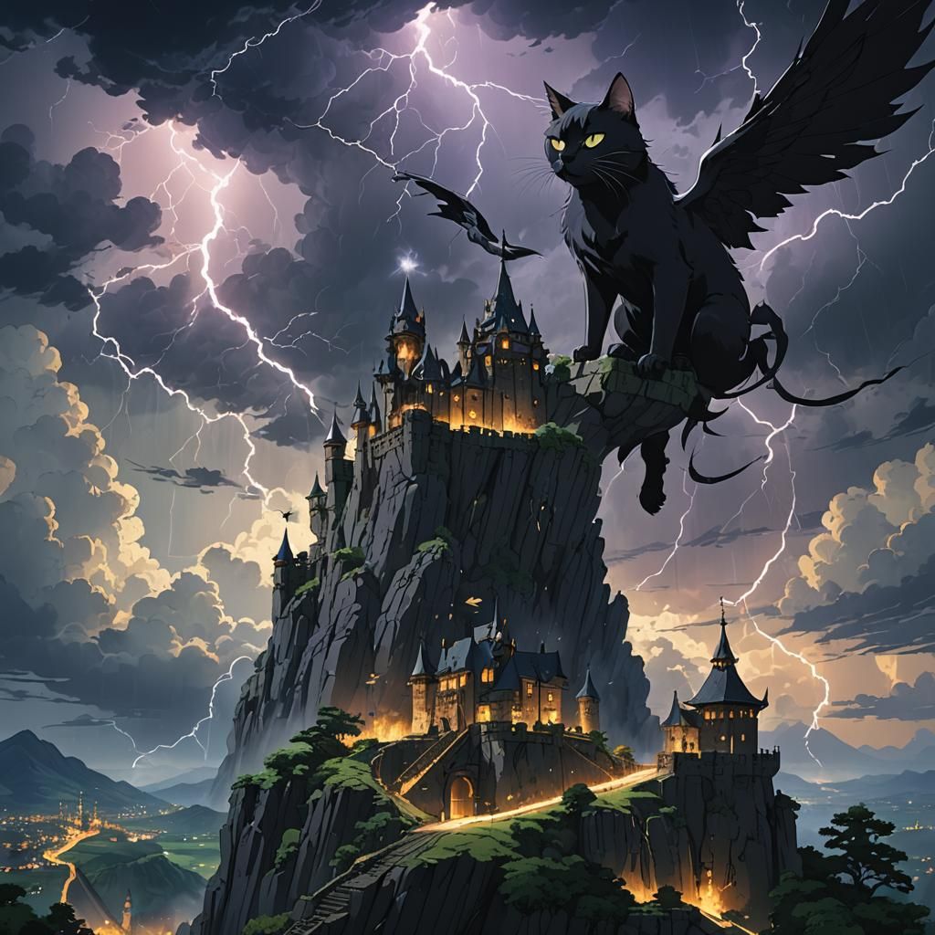 Black Cat Angel in Anime Style