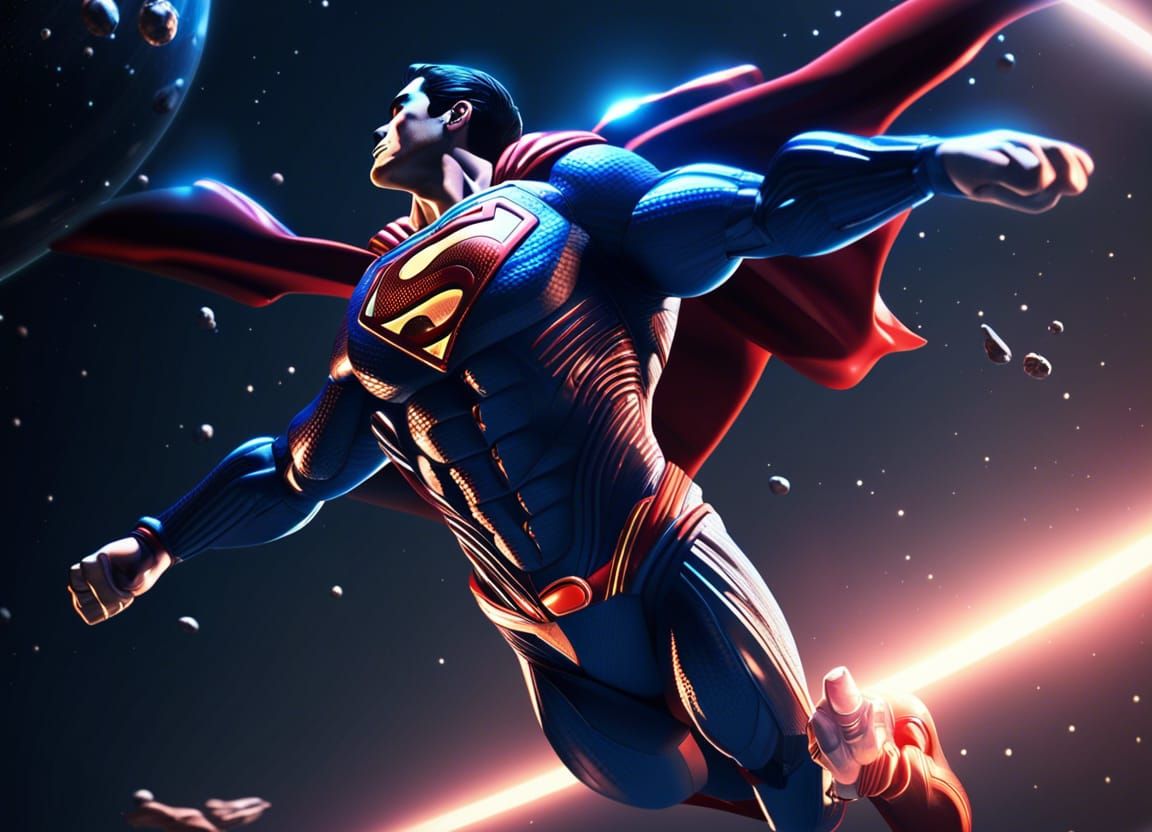 Superman flaying in space