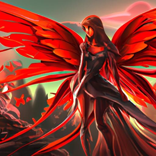 Red Fairy in Art Nouveau Fairy Tale Landscape