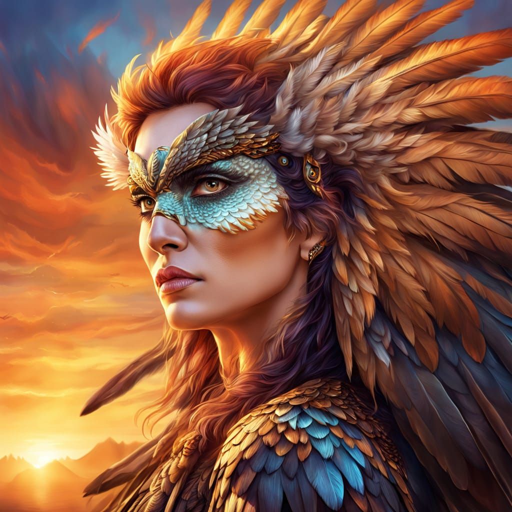 Captivating Hawk Woman Portrait in Digital Art Style